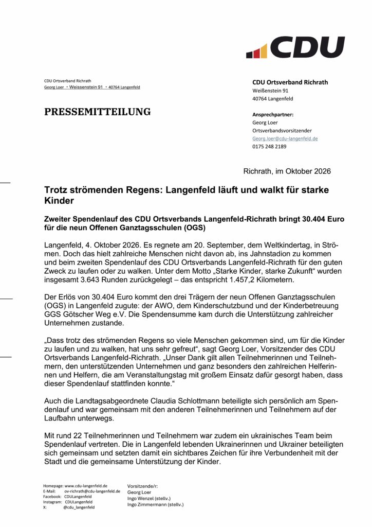 PR Mitteilung am 04 10 26 Spendenlauf 2026 Weltkindertag CDU OV Richrath foto